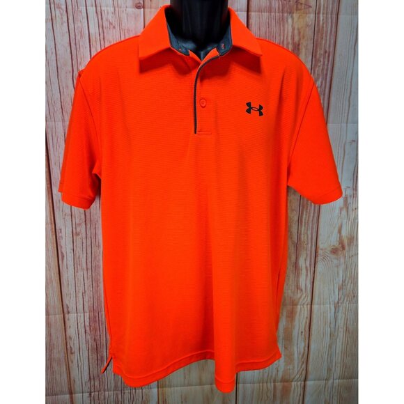 Under Armour Mens Orange Polo Shirt Large Loose Fit Polyester Lightweight - Picture 1 of 8